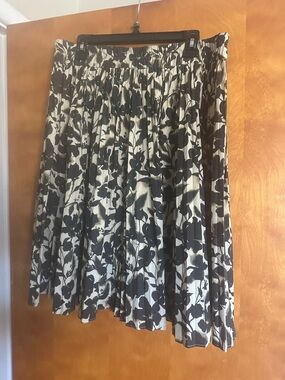 J. Crew Black and Cream Floral Pleated Skirt